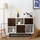 Honhorrs Six-Compartment Storage Sideboard, Mixed Open Display and Enclosed Sections on Pine Legs