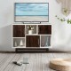 Honhorrs Six-Compartment Storage Sideboard, Mixed Open Display and Enclosed Sections on Pine Legs