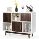 Honhorrs Six-Compartment Storage Sideboard, Mixed Open Display and Enclosed Sections on Pine Legs
