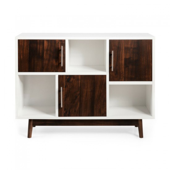 Honhorrs Six-Compartment Storage Sideboard, Mixed Open Display and Enclosed Sections on Pine Legs