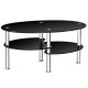 Honhorrs Oval Tempered-Glass Coffee Table with Two Lower Storage Shelves and Rounded Tabletop Edges