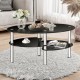 Honhorrs Oval Tempered-Glass Coffee Table with Two Lower Storage Shelves and Rounded Tabletop Edges
