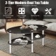 Honhorrs Oval Tempered-Glass Coffee Table with Two Lower Storage Shelves and Rounded Tabletop Edges
