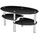 Honhorrs Oval Tempered-Glass Coffee Table with Two Lower Storage Shelves and Rounded Tabletop Edges