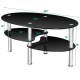 Honhorrs Oval Tempered-Glass Coffee Table with Two Lower Storage Shelves and Rounded Tabletop Edges