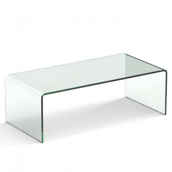 Honhorrs Clear Tempered-Glass Coffee Table, 40-Inch Rectangular Surface with Rounded Waterfall Edges