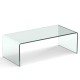 Honhorrs Clear Tempered-Glass Coffee Table, 40-Inch Rectangular Surface with Rounded Waterfall Edges