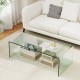 Honhorrs Clear Tempered-Glass Coffee Table, 40-Inch Rectangular Surface with Rounded Waterfall Edges
