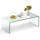 Honhorrs Clear Tempered-Glass Coffee Table, 40-Inch Rectangular Surface with Rounded Waterfall Edges