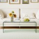 Honhorrs Clear Tempered-Glass Coffee Table, 40-Inch Rectangular Surface with Rounded Waterfall Edges