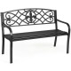 Honhorrs 50-Inch Metal Garden Bench, Powder-Coated Steel with Decorative Back and Rounded Armrests
