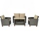 Honhorrs Four-Piece PE-Wicker Patio Seating Set, Loveseat and Armchairs with Seat and Back Cushions