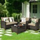 Honhorrs Four-Piece PE-Wicker Patio Seating Set, Loveseat and Armchairs with Seat and Back Cushions