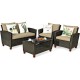 Honhorrs Four-Piece PE-Wicker Patio Seating Set, Loveseat and Armchairs with Seat and Back Cushions
