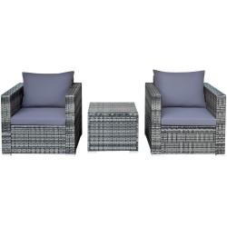 XVX Three-Piece Wicker Patio Sofa Set, Cushioned Seating with Wide Arms and Removable Glass Top