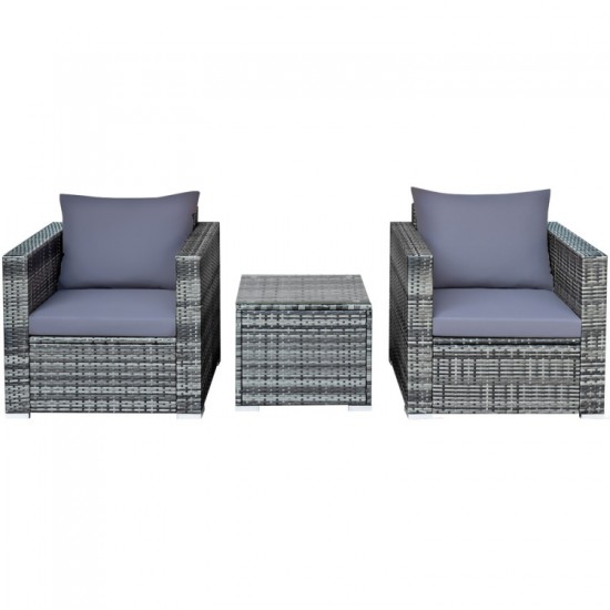 Honhorrs Three-Piece Wicker Patio Sofa Set, Cushioned Seating with Wide Arms and Removable Glass Top