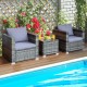 Honhorrs Three-Piece Wicker Patio Sofa Set, Cushioned Seating with Wide Arms and Removable Glass Top
