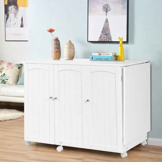 Honhorrs Folding Sewing Workstation, Three Tool Bins and Cabinet Shelves on Lockable Rolling Casters