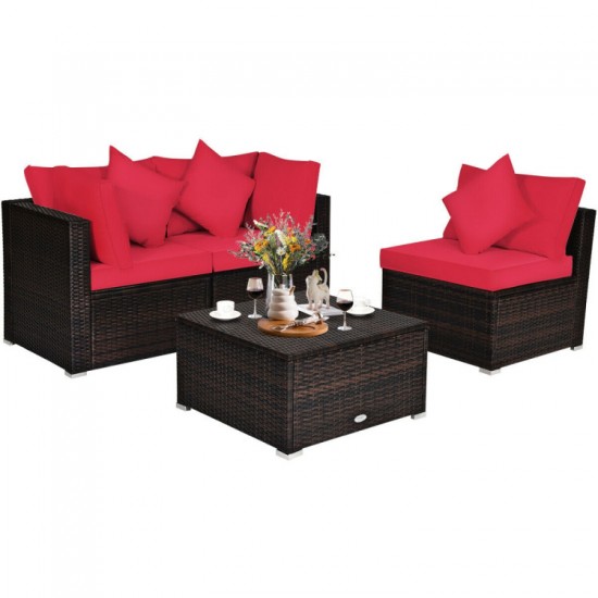 Honhorrs 4-Piece Modular Patio Rattan Seating Set with Ottoman, Removable Cushions and Pillows