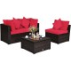 Honhorrs 4-Piece Modular Patio Rattan Seating Set with Ottoman, Removable Cushions and Pillows