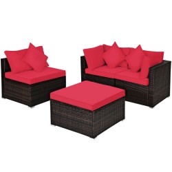 Honhorrs 4-Piece Modular Patio Rattan Seating Set with Ottoman, Removable Cushions and Pillows