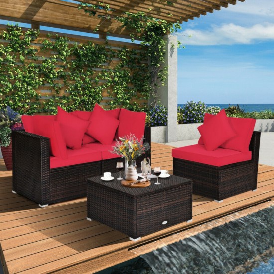 Honhorrs 4-Piece Modular Patio Rattan Seating Set with Ottoman, Removable Cushions and Pillows
