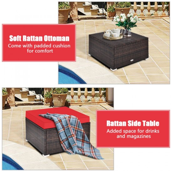 Honhorrs 4-Piece Modular Patio Rattan Seating Set with Ottoman, Removable Cushions and Pillows