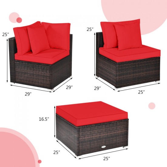 Honhorrs 4-Piece Modular Patio Rattan Seating Set with Ottoman, Removable Cushions and Pillows