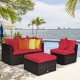 Honhorrs 4-Piece Modular Patio Rattan Seating Set with Ottoman, Removable Cushions and Pillows