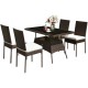 Honhorrs Five-Piece Rattan Patio Dining Set, Glass-Top Table and High-Back Chairs with Tied Cushions