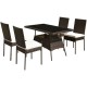 Honhorrs Five-Piece Rattan Patio Dining Set, Glass-Top Table and High-Back Chairs with Tied Cushions