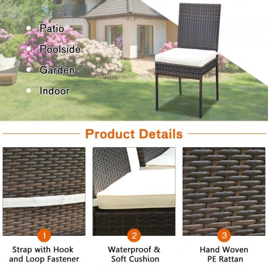 Honhorrs Five-Piece Rattan Patio Dining Set, Glass-Top Table and High-Back Chairs with Tied Cushions