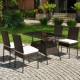 Honhorrs Five-Piece Rattan Patio Dining Set, Glass-Top Table and High-Back Chairs with Tied Cushions