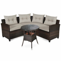 XVX Four-Piece Woven Patio Seats, Steel Frames with Removable Glass Tabletop and Soft Cushions