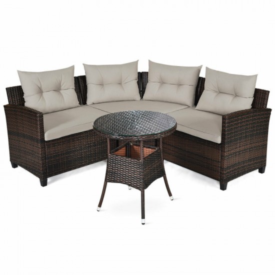 Honhorrs Four-Piece Woven Patio Seats, Steel Frames with Removable Glass Tabletop and Soft Cushions