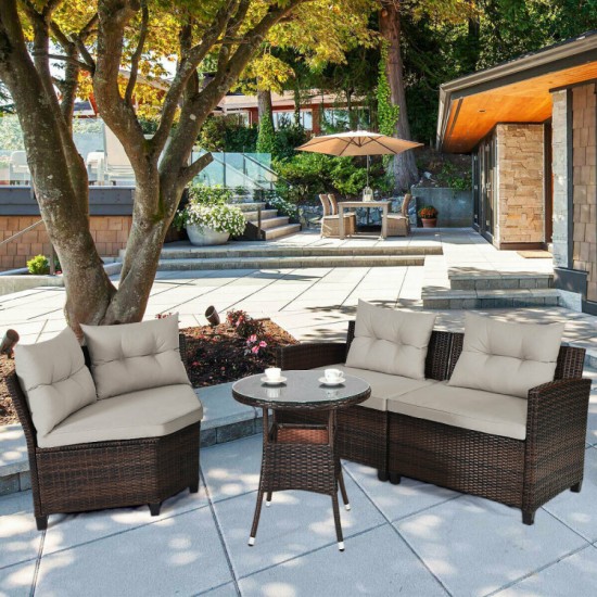 Honhorrs Four-Piece Woven Patio Seats, Steel Frames with Removable Glass Tabletop and Soft Cushions
