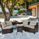 Honhorrs Four-Piece Woven Patio Seats, Steel Frames with Removable Glass Tabletop and Soft Cushions