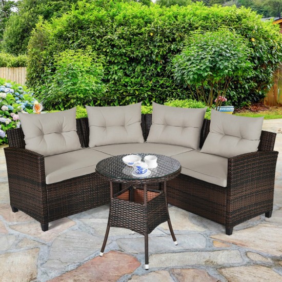 Honhorrs Four-Piece Woven Patio Seats, Steel Frames with Removable Glass Tabletop and Soft Cushions