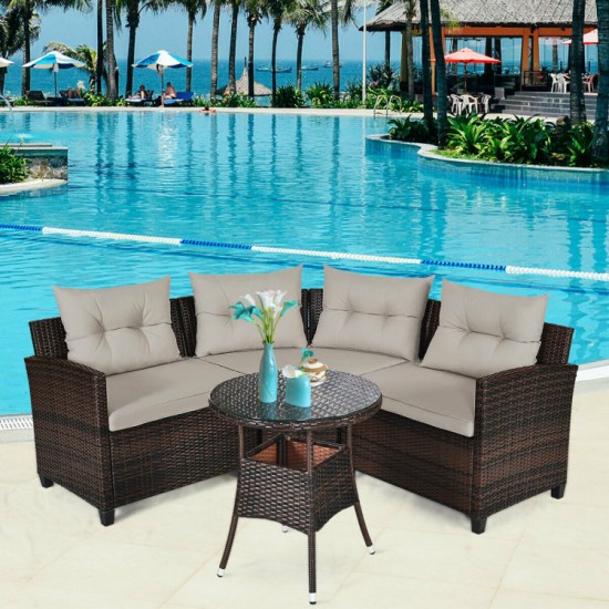 Honhorrs Four-Piece Woven Patio Seats, Steel Frames with Removable Glass Tabletop and Soft Cushions