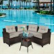 Honhorrs Four-Piece Woven Patio Seats, Steel Frames with Removable Glass Tabletop and Soft Cushions