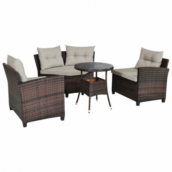Honhorrs Four-Piece Woven Patio Seats, Steel Frames with Removable Glass Tabletop and Soft Cushions
