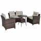 Honhorrs Four-Piece Woven Patio Seats, Steel Frames with Removable Glass Tabletop and Soft Cushions