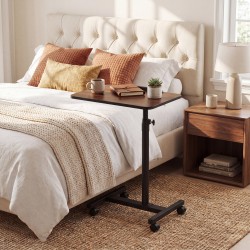 Honhorrs Rolling Overbed Table, Height and Tilt Adjustments with Four Locking Wheels and Side Hook