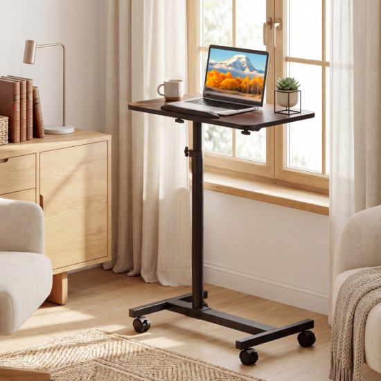 Honhorrs Rolling Overbed Table, Height and Tilt Adjustments with Four Locking Wheels and Side Hook