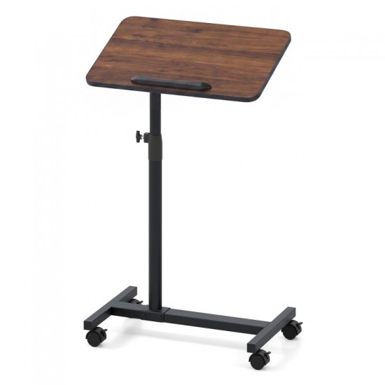 Honhorrs Rolling Overbed Table, Height and Tilt Adjustments with Four Locking Wheels and Side Hook