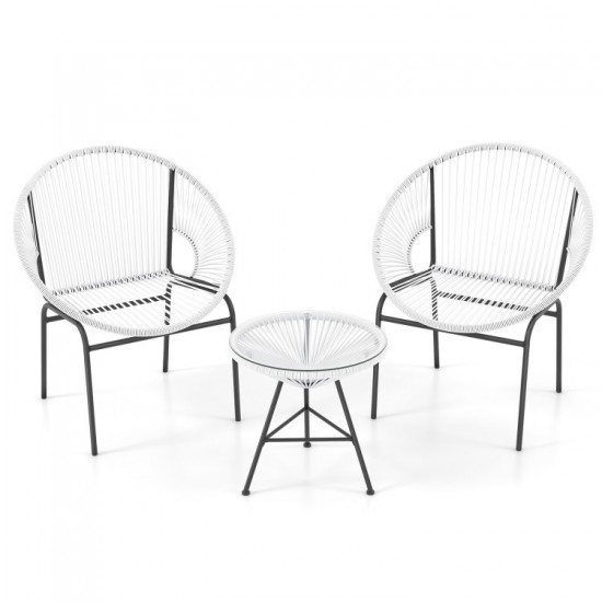 Honhorrs Acapulco Patio Bistro Trio, Rope-Woven Chairs and Tempered-Glass Table on Steel Frames