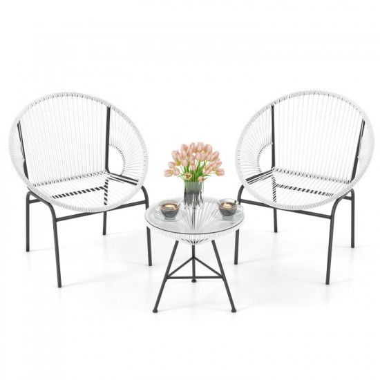 Honhorrs Acapulco Patio Bistro Trio, Rope-Woven Chairs and Tempered-Glass Table on Steel Frames