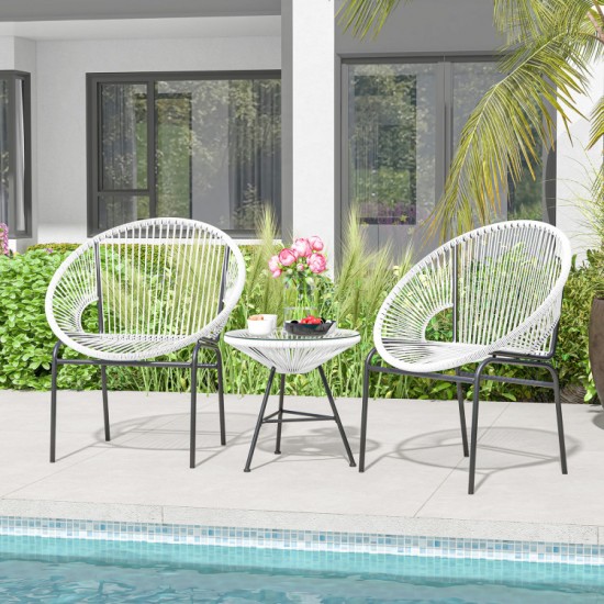 Honhorrs Acapulco Patio Bistro Trio, Rope-Woven Chairs and Tempered-Glass Table on Steel Frames