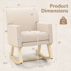 Honhorrs Upholstered High-Back Rocking Chair, Sponge-Padded Seat with Solid Wood Base and Armrests
