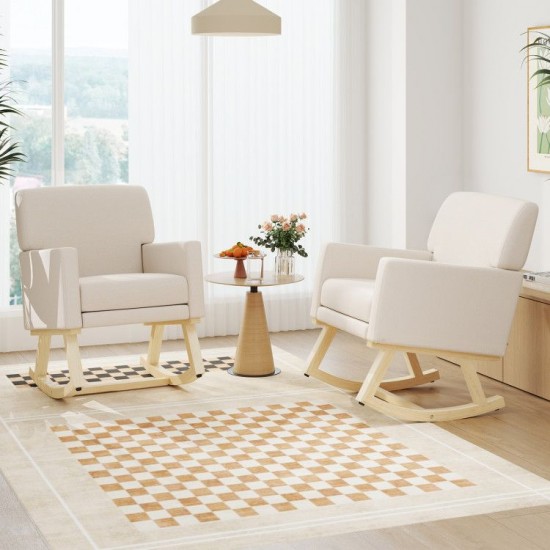 Honhorrs Upholstered High-Back Rocking Chair, Sponge-Padded Seat with Solid Wood Base and Armrests